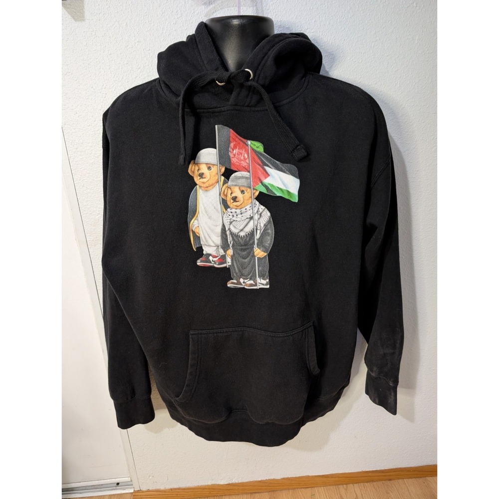 Streetwear Cotton Heritage Black Hoodie L Flag Teddy Bear Graphic